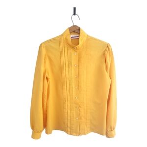 Vintage 80's Judy Bond Bright Yellow Mock  Neck Blouse Size L